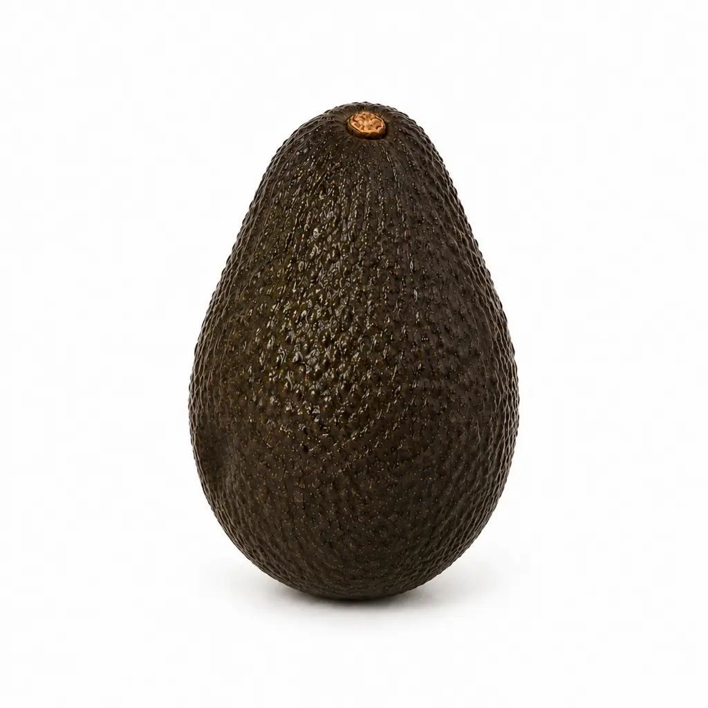 The matching Hass avocado with a shallow localized collapse on the lower-left contour